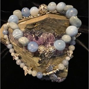 Blue Banded Agate, Blue Quartz Bracelet & Anklet Set